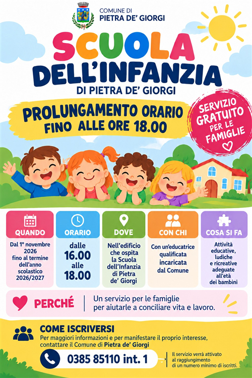 Pietra Concilia: servizio gratuito alla Scuola dell'Infanzia fino alle ore 18.00